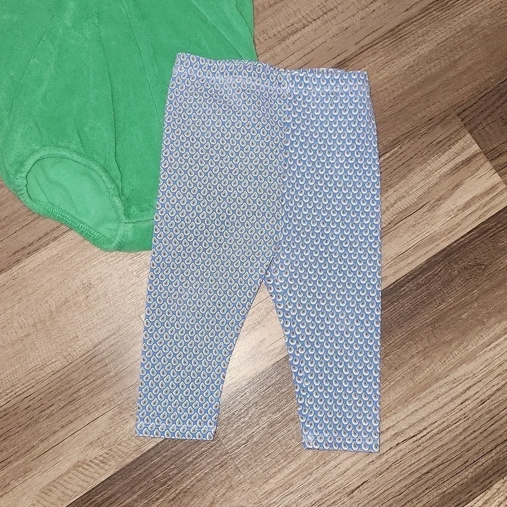 Ralph Lauren Green Terry Cloth Onesie with matching Peacock Leggings Size 9mo